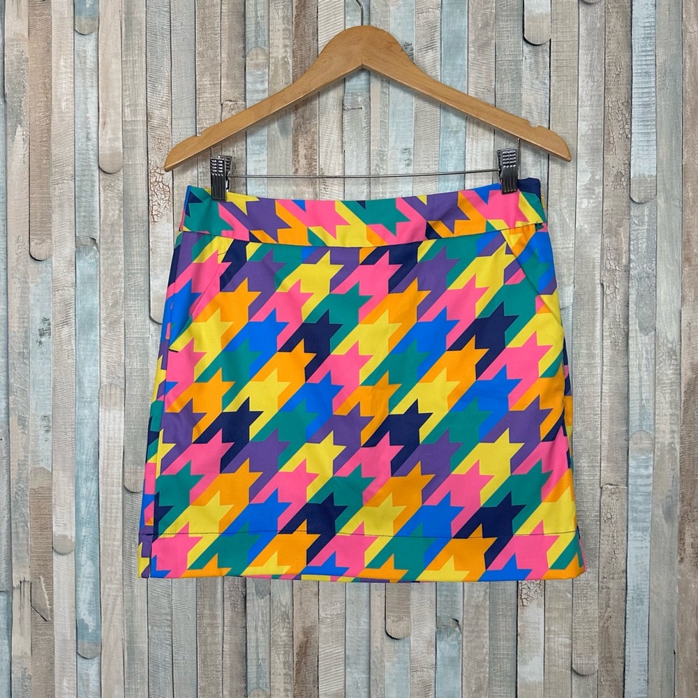 Loudmouth 6 Colorful Peaches‎ & Cream Print Skort Golf Skirt Bright Houndstooth